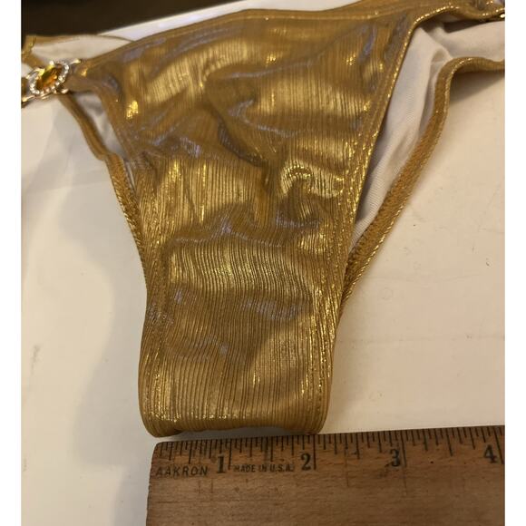 Sexy Women's Metallic Gold Bikini Set & Crystal Headband,triangle Halter, Large - Picture 9 of 14